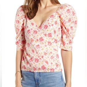 Something Navy Pink Floral Top Blouse Size Medium